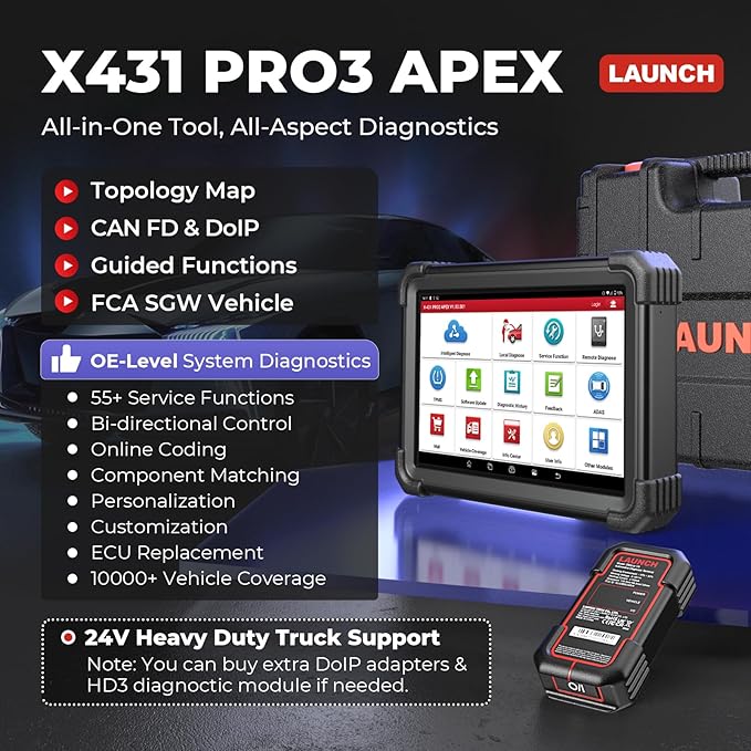 Launch X431 Scanner PRO3 APEX Bidirectional Scan Tool 2026 Upgraded, OEM Topology Map, Online Coding, HD Truck, 55+ Services