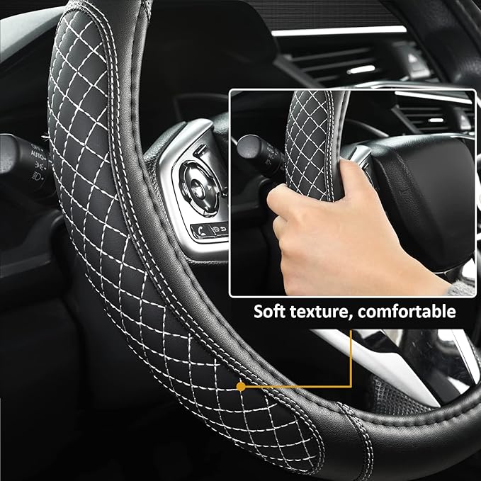 West Llama Flat Bottom Car Steering Wheel Cover for Nissan,D Shaped Steering Wheel Cover for Rogue,Altima,Kicks (Diamond Quil
