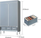 Portable Wardrobe Closet with Shelves & Drawers - Light Grey Oxford Fabric Clothes Organizer for Bedroom, Dorm Room - Waterpr