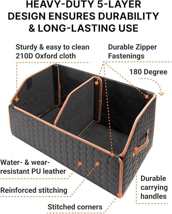 Owleys Rear Cargo Organizer For SUV | Set Of 17.7" & 21.6" Eco-Leather Crates | Foldable Car Storage With Magnetic Lids |