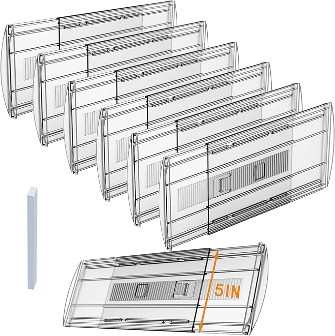 6 Pack Adjustable Drawer Dividers for Clothes,5" High Expandable From 13-21" Clear Drawer Organizers, PC Plastic Separators f