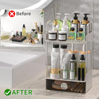 Bathroom Counter Organizer, 2 Tiered Organizer Countertop with Drawer, Makeup and Skincare Storage for Vanity, Desktop, Bathr