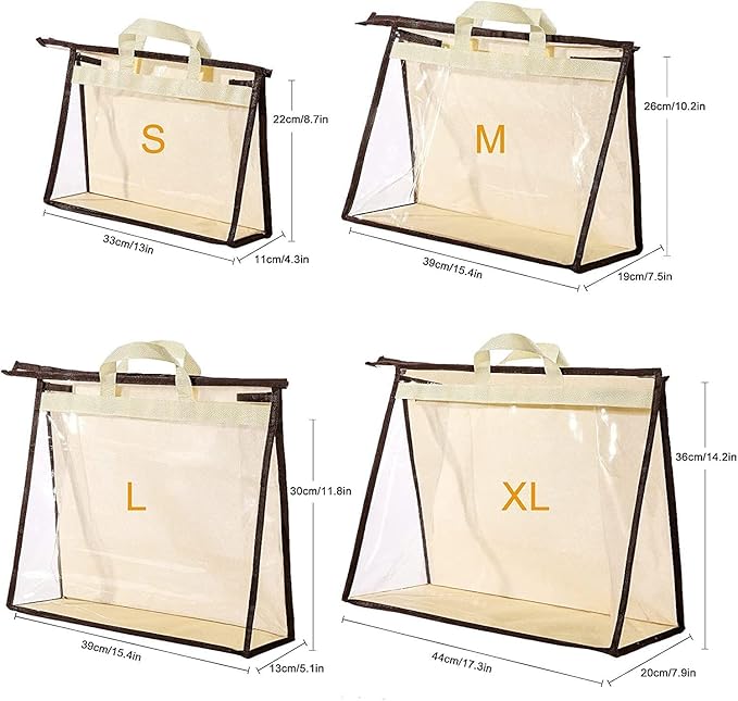 CINPIUK Clear Handbag Storage Bags Purse Organizer for Closet, Zipper Hanging Storage Bag for Handbags, XL, 4PCS