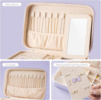 Lolalet Travel Jewelry Case for Women Girls, Travel Jewelry Organizer Box with Mirror & Clear Storage Bag, Small Portable Ear