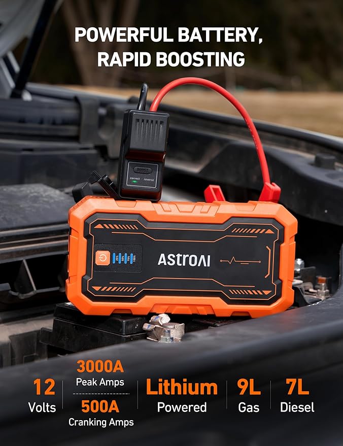 AstroAI S8 Pro Car Battery Jump Starter, 3000A Peak Jump Starter Battery Pack for Up to 9.0L Gas & 7.0L Diesel Engines, 12V