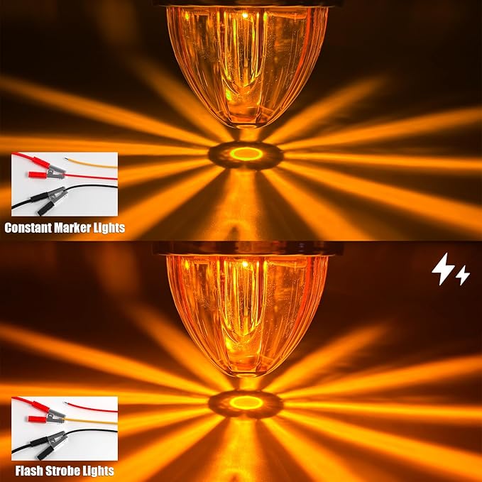BJZ 2Pcs Amber Watermelon LED Strobe+Constant Marker Lights Dual Function Watermelon-shaped Side Marker Clearance Tail Top Cap Roof Lights for Trailer Truck Semi-trailer Heavy-duty Truck Bus Van