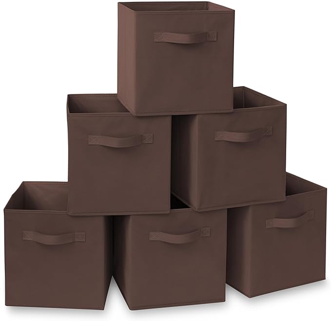 Casafield Set of 6 Collapsible Fabric Cube Storage Bins, Brown - 11" Foldable Cloth Baskets for Shelves, Cubby Organizers & M