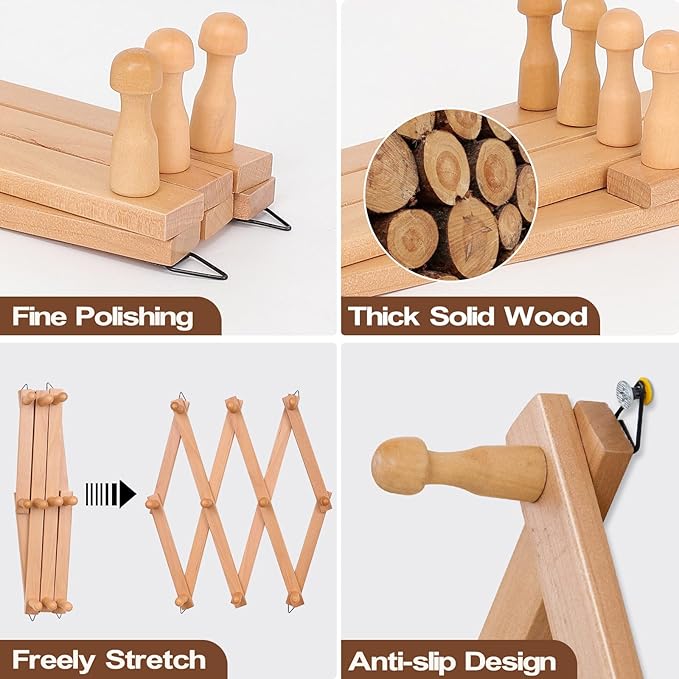 SCUNDA Wall Rack with 10 Hooks, Wooden Wall Expandable Coat Rack for Coat, Hats, Baseball Caps, Coffee Mug, Jewelry(Natural)