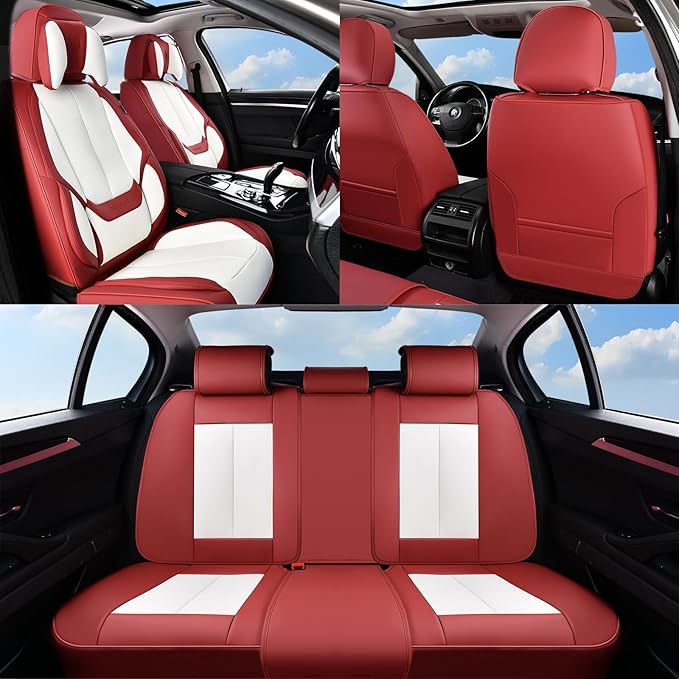 Coverado Seat Covers Full Set, 5 Seats Seat Covers for Cars, Waterproof Nappa Leather Car Seat Covers with Head Pillow, Seat 