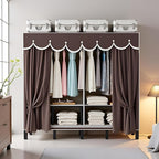 Heavy Duty Portable Wardrobe, Metal Foldable Covered Clothes Rack, 1500LBS, Freestanding Closet System Rolling Garment Rack, 