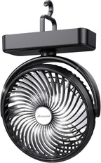 10000mAh Battery Operated Camping Fan with LED Light-7 inch USB Fan with Hanging Hook for Tent Car RV Hurricane Emergency Out