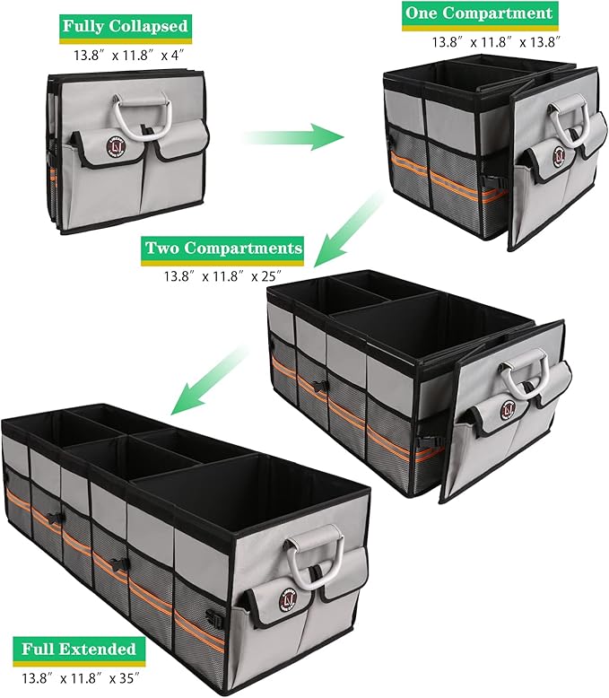 Big Car Trunk Organizer, Cargo Organizer SUV Trunk Storage Non Slip Bottom Waterproof Collapsible Durable Multi Compartments-(