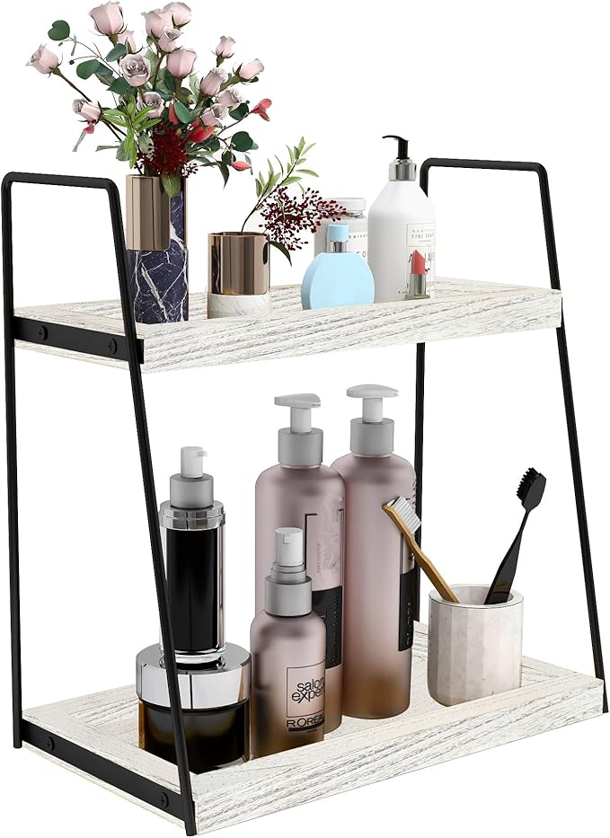 Dorhors 2 Tier Bathroom Counter Organizer Storage,Vanity Organizer for Bathroom Counter,Wood Standing Rack for Kitchen(Rustic