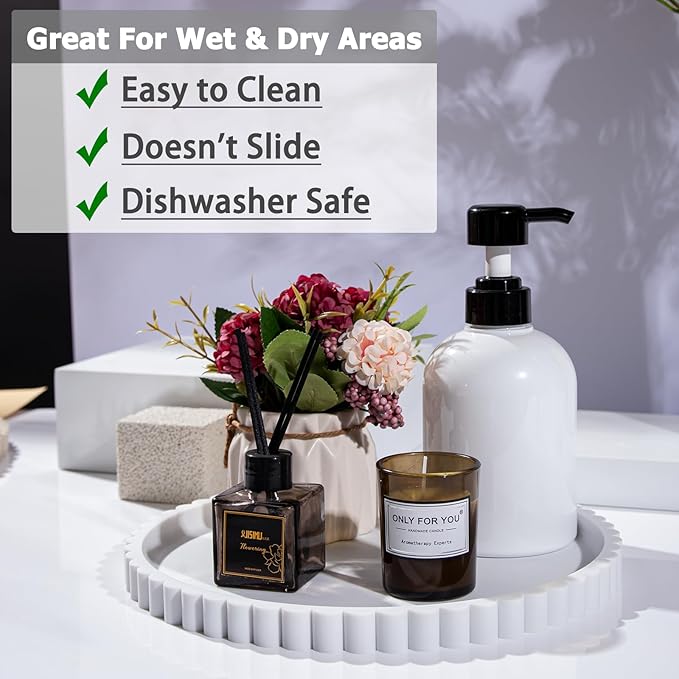HighHerz Silicone Bathroom Countertop and Vanity Tray-10 Inch Round Silicone Bathroom Tray, Modern Bathroom Decor, Coffee Tab