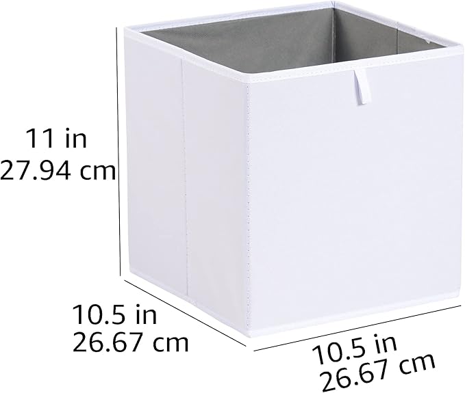 Amazon Basics Collapsible Closet Organizer Cube Storage Bins, Space-Saving Storage Baskets for Shelves, White, 10.5x10.5x11",
