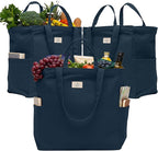 Nook Theory 3-Pack Reusable Grocery Bags - Heavy Duty, Large 12 Oz Cotton Canvas Reusable Shopping Bags With Pockets, 100% Cotton Cloth Grocery Totes, Foldable Multi Compartment (Deepblue)