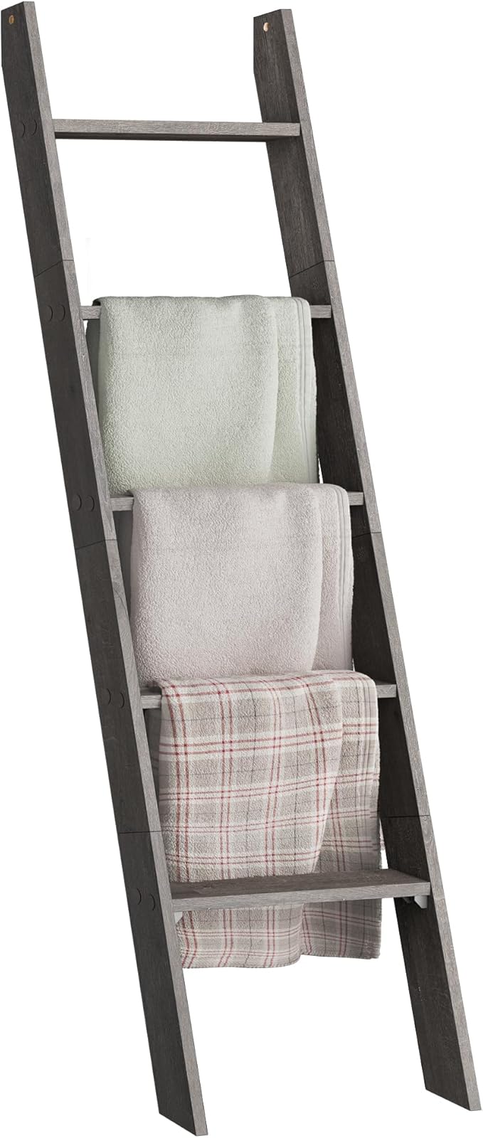VASAGLE Blanket Ladder Decorative Farmhouse for The Living Room, 5-Tier Ladder Shelf, Ladder Rack for Storage and Decor, Mist