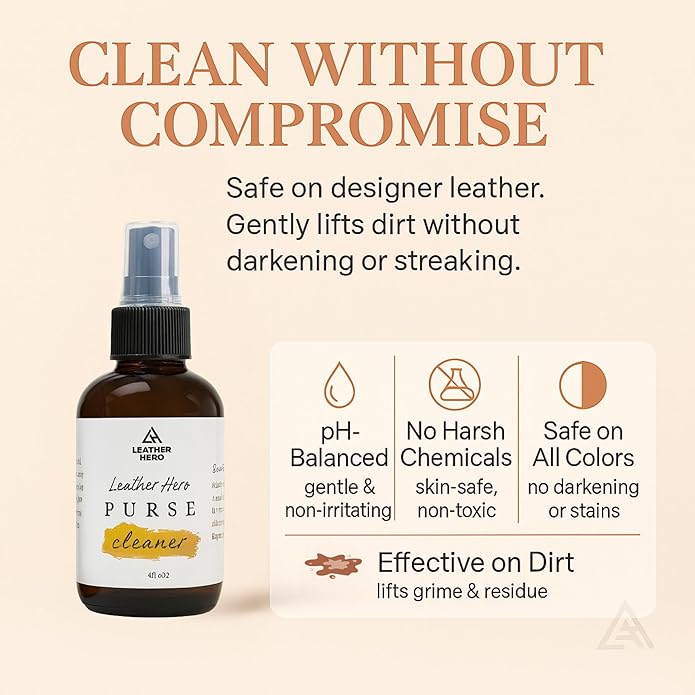 Leather Purse Cleaner & Conditioner Kit – 4pc Set with 4oz Cleaner, 4oz Conditioner, Microfiber Cloth & Applicator Sponge – L