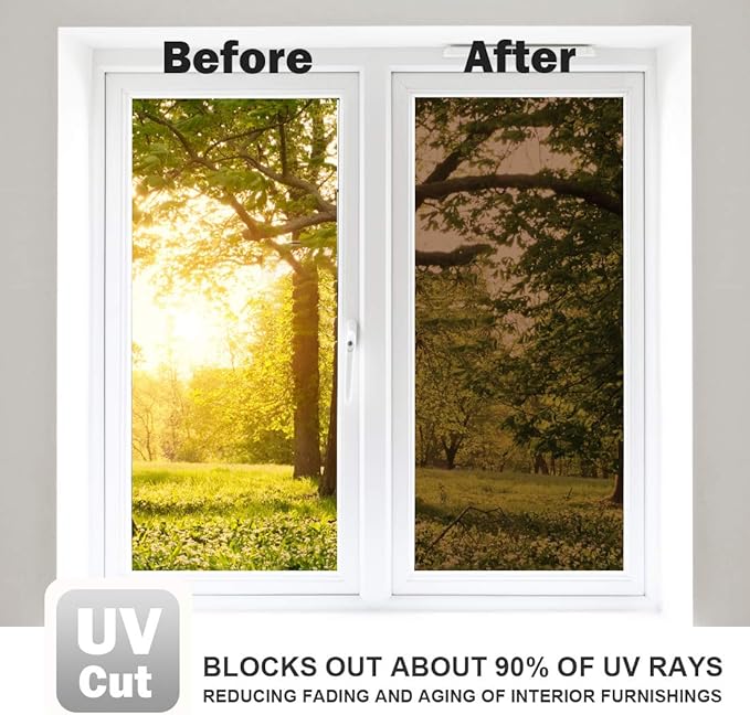 WPCTEV One Way Mirror Window Film Daytime Privacy Heat Control Film Solar Film Non-Adhesive Window Tint for Home and Office Brown & Silver 6 Mil 23.6 Inch x 13.1 Feet
