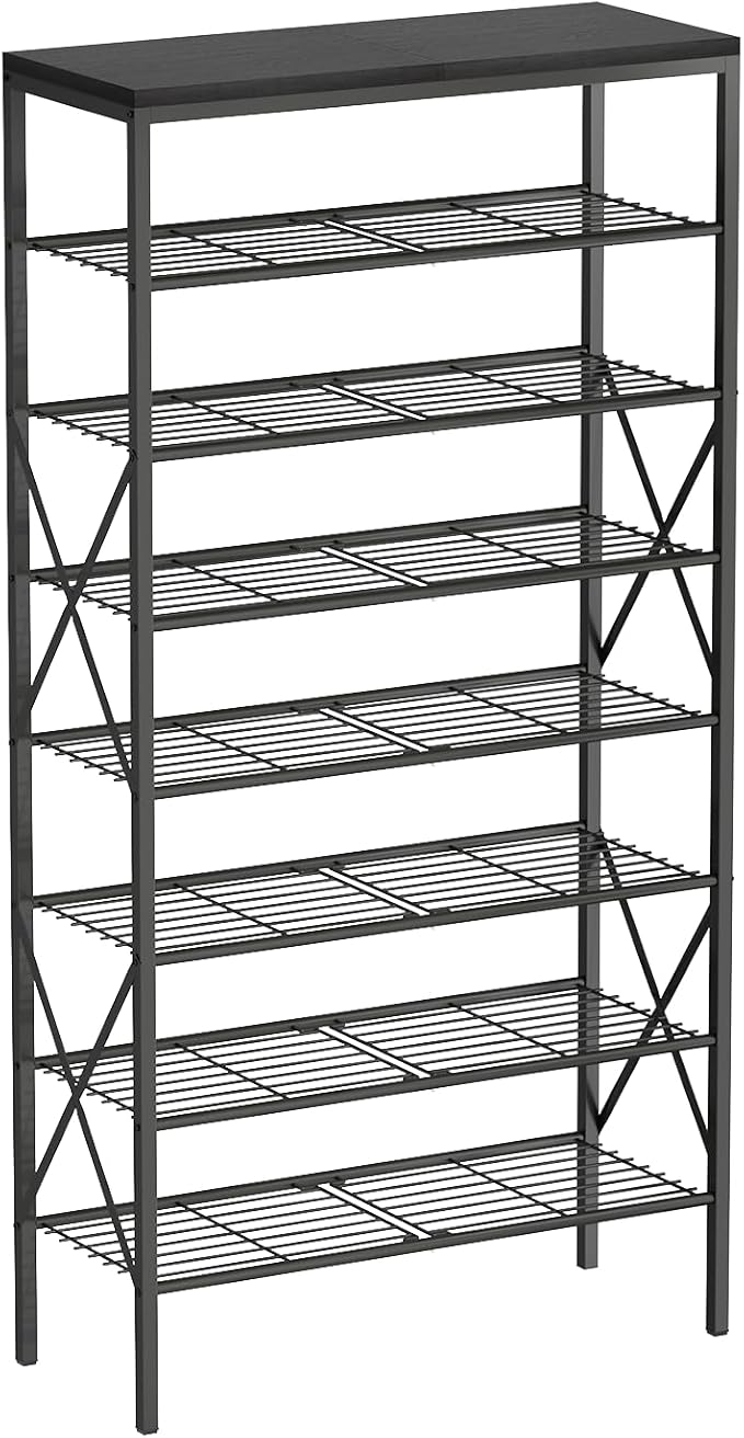 8 Tiers Shoe Rack, Large Capacity Shoe Rack Holds 32 Pairs of Shoes, Durable and Stable, Adjustable Metal Shelf Stackable Sho