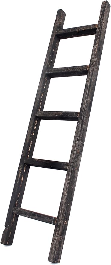 BARNWOODUSA Rustic Decorative Ladder - 100% Upcycled Wood (60" x 12" x 1.5", Smoky Black)