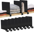 JOY DECOR 8 Pack Acrylic Matte Black Shelf Dividers for Closets Organizer and Storage Adjustable Vertical Wood Shelf Closet S