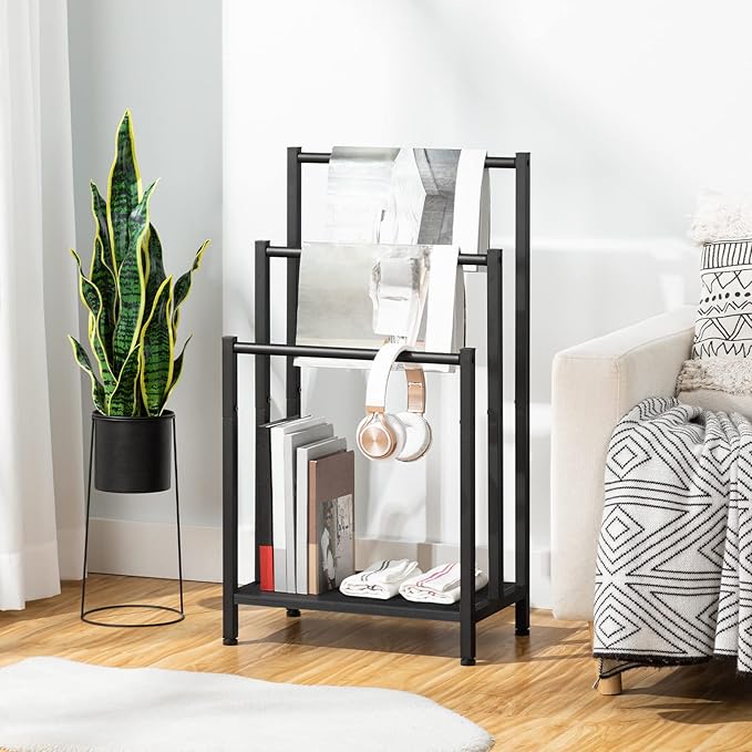 HOOBRO Free Standing Towel Rack, 3 Tier Blanket Rack, Blanket Holder for Bathroom, 16.9" L x 11" W x 31.9" H, Industrial Meta