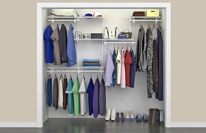 ClosetMaid ShelfTrack Wire Closet Organizer System, Adjustable from 5 to 8 Ft., with Shelves, Clothes Rods, Hardware, Durable