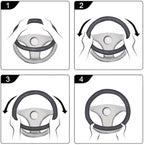 Car Steering Wheel Cover Universal 15 Inch Middle Size Auto Anti-Slip Leather Wheel Protector with Flower Grain Design Blue Style