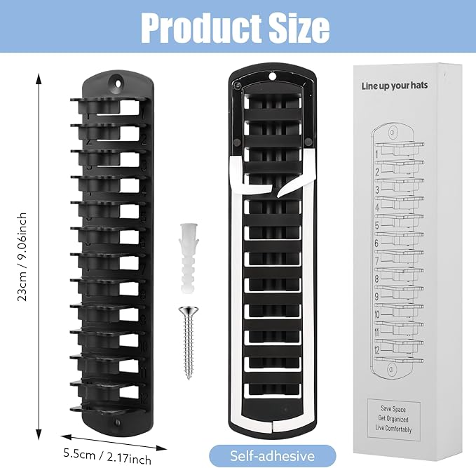 Dntorx Hat Organizer for Baseball Caps, 2 Pack Hat Rack for Wall Hold up to 20 Hats Adhesive Hat Hooks Stand Hat Hanger Organ
