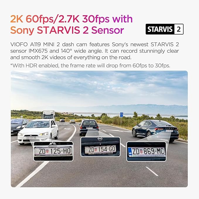 VIOFO Dash Cam A119 Mini 2, STARVIS 2 Sensor, 2K 60fps/HDR 30fps Voice Control Car Dash Camera with 5GHz Wi-Fi GPS, Night Vis