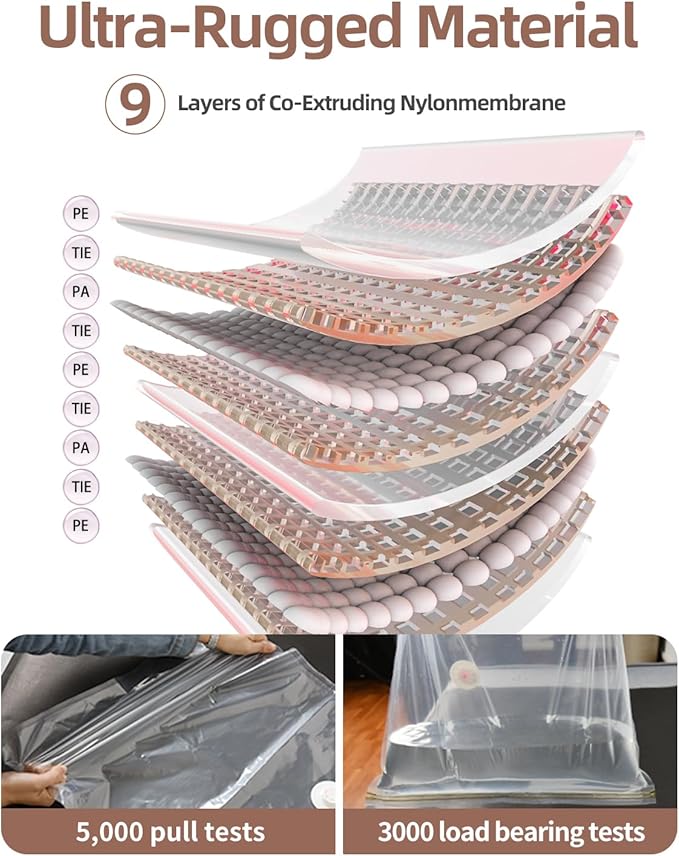 Vacuum Storage Bags for moving, Vacuum Seal Bags for Memory Foam, Latex, Clothing & Bedding, Space Saver Bags for Organizatio
