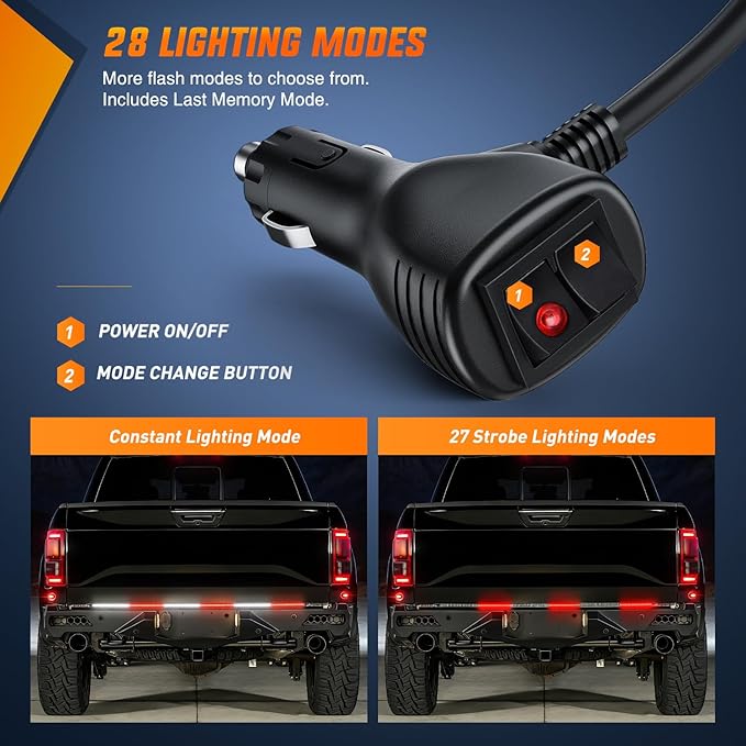 Nilight 48 Inch Truck Tailgate Strobe Light Strip Tail Emergency Bar Rear Window Warning Lamp Ultra-Bright Double Row 288 LED for Pickup Trailers Construction Vehicles Car SUV, Red White