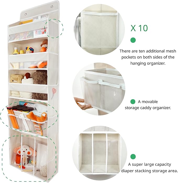 Door Hanging Storage Organizer,with 3 Bins 1 Movable Baby Diaper Caddy,1 Large capacity diaper stacking storage Organizer,10 