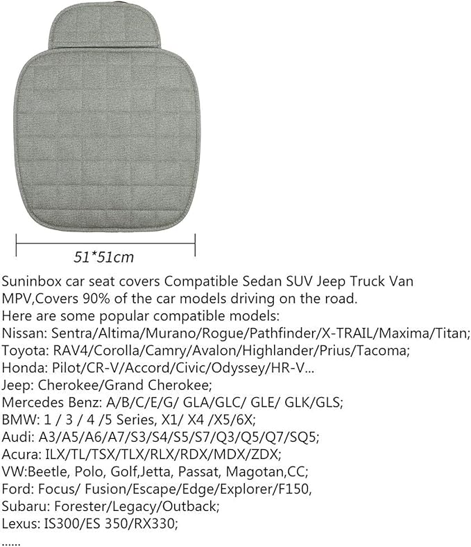 Suninbox Linen Seat Cover for Car,2 Pack Bottom Seat Covers for Trucks, Car Seat Cushion,Pads,Mat,Protector Universal Fit Mos
