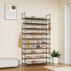 LANTEFUL Tall Shoe Rack 10 Tier Shoe Organizer Large Shoe Shelf with 18 Hooks Storage for 50 Pair Sneaker and Boot, Stackable