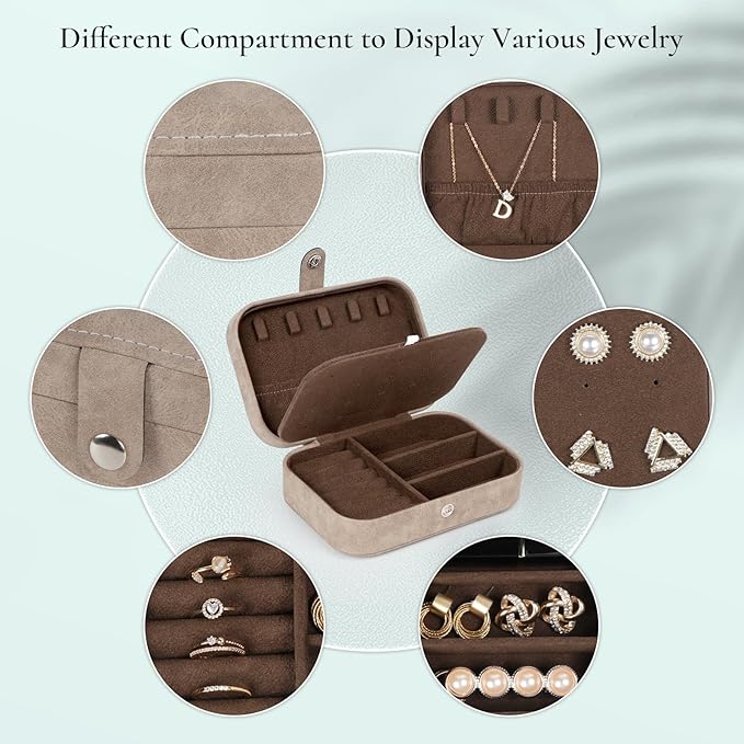 Hatori Travel Jewelry Box, PU Leather Small Jewelry Organizer for Women Girls, Portable Mini Travel Case Display Storage Hold
