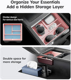 Wigoo Center Console Organizer for Tesla Model Y Juniper (Only Premium & Performance 2025 2026) and All Model 3 Highland Accessories [Double-Layer Storage, Smooth Sliding] 4PCS Pink