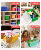GAMENOTE 6 Quart Storage Bins with Lids,12 Pack Rainbow Plastic Latching Box for Classroom&Kids Toy Storage Opaque Stackable 