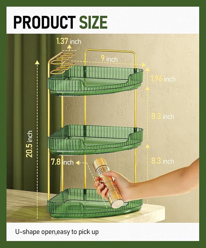 EUHOME 3-Tier Corner Bathroom Counter Organizer Makeup Cosmetic Storage, Tool-Free Installation Acrylic Vanity Shelf, Skin Ca