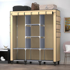 Portable Wardrobe with 10 Storage Racks and 2 Hanging Poles 6 Side Pockets Fleece Cover, Size 130 x 45 x 172 cm, Bedroom Clos