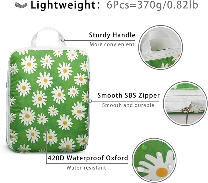 6 Pcs Compression Packing Cubes, Packing Cubes for Travel, Waterproof Luggage Organizer Bags Set, Cute Packaging Cubes for Wo