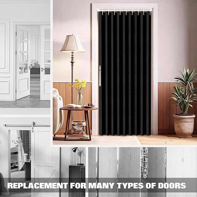 Jilron 100% Blackout Fabric Folding Door Curtain with Magnetic Closure - Accordion Style for Sliding Doors, Closets,Wardrobe 