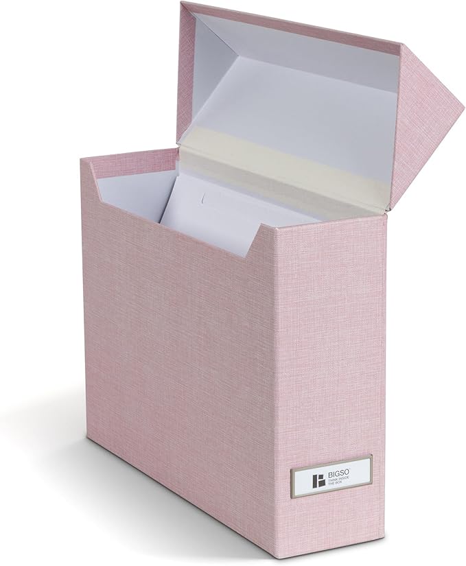 Bigso Lovisa Fiberboard Label Frame 12 File Storage Box - Paperwork Storage Box with Metal Label Holder - Durable Document Or