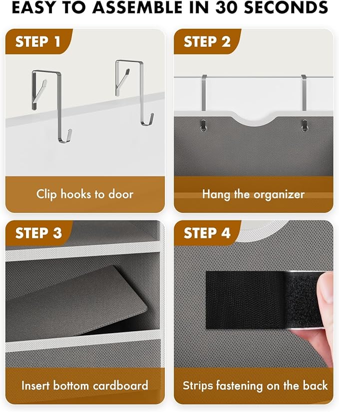 Over the Door Hanging Organizer for Bathroom & Nursery - 6 Shelf Closet Door Organizer, Anti Tilt 50LB Load Baby Behind Door 