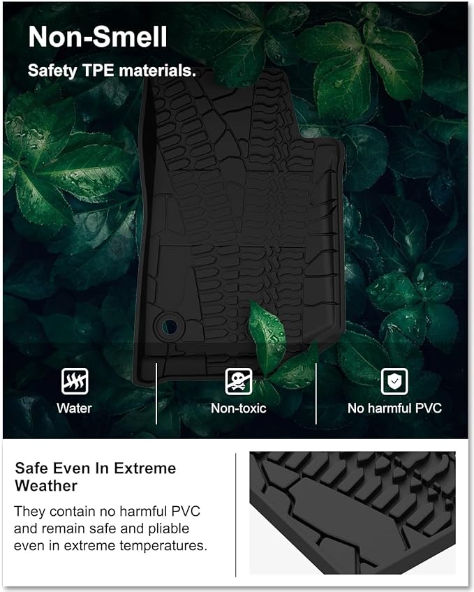KIWI MASTER Floor Mats for 2014-2018 Jeep Wrangler JK 4-Door, OEM Replacement 82213860, Custom Fit All Weather Car Mats, Heavy Duty TPE Floor Liners, Front & Rear 2 Row, Black