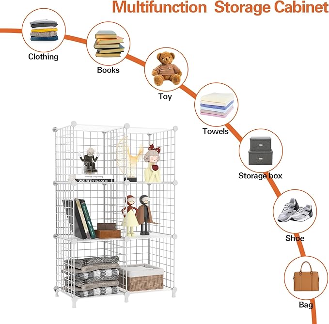 AWTATOS 6 Cube Storage Wire Closet Organizers DIY Stackable Storage Shelves Bookcase Cabinet for Home Office, White