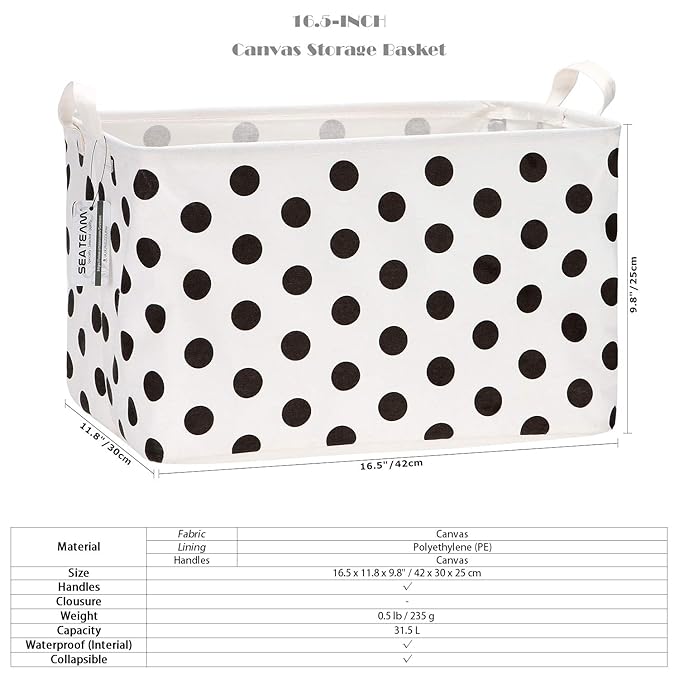 Sea Team Collapsible Canvas Fabric Storage Basket with Handles, Rectangle Waterproof Storage Bin, Box, Cube, Foldable Shelf B