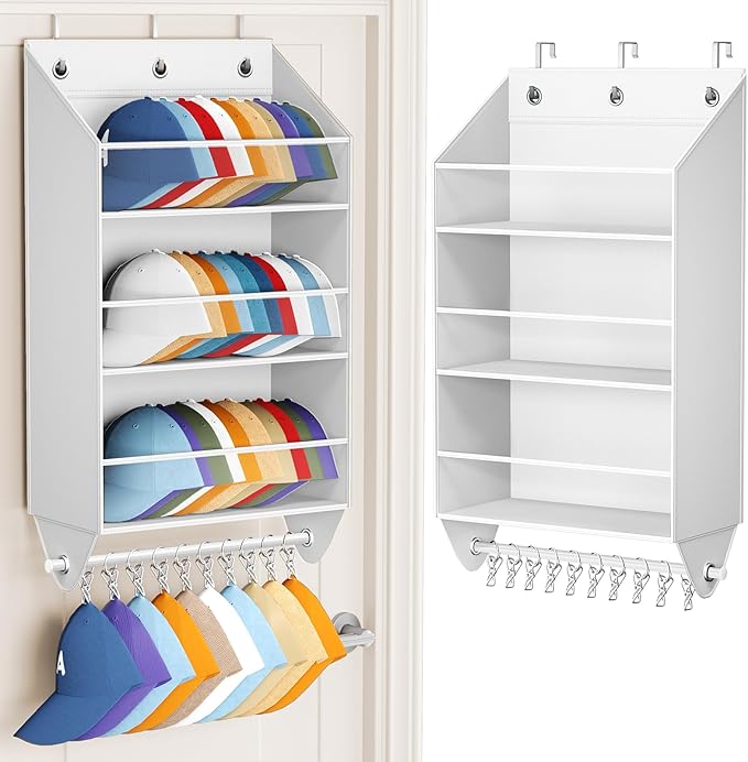 Homsorout Over the Door Hat Rack - 3-Layer Design Hat Organizer Holds 30-36 Hats with 10 Hooks, Ideal Hat Rack for Door, Over