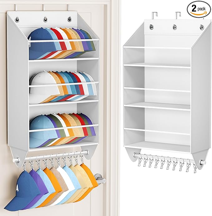 Homsorout Over the Door Hat Rack - 3-Layer Design Hat Organizer Holds 30-36 Hats with 10 Hooks, Ideal Hat Rack for Door, Over